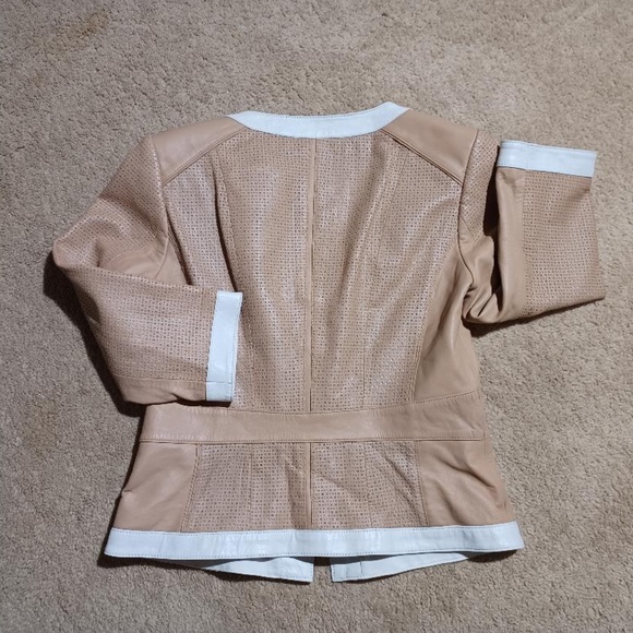 WHITE HOUSE BLACK MARKET 3/4 Sleeve Perforated Leather Jacket - Picture 5 of 11